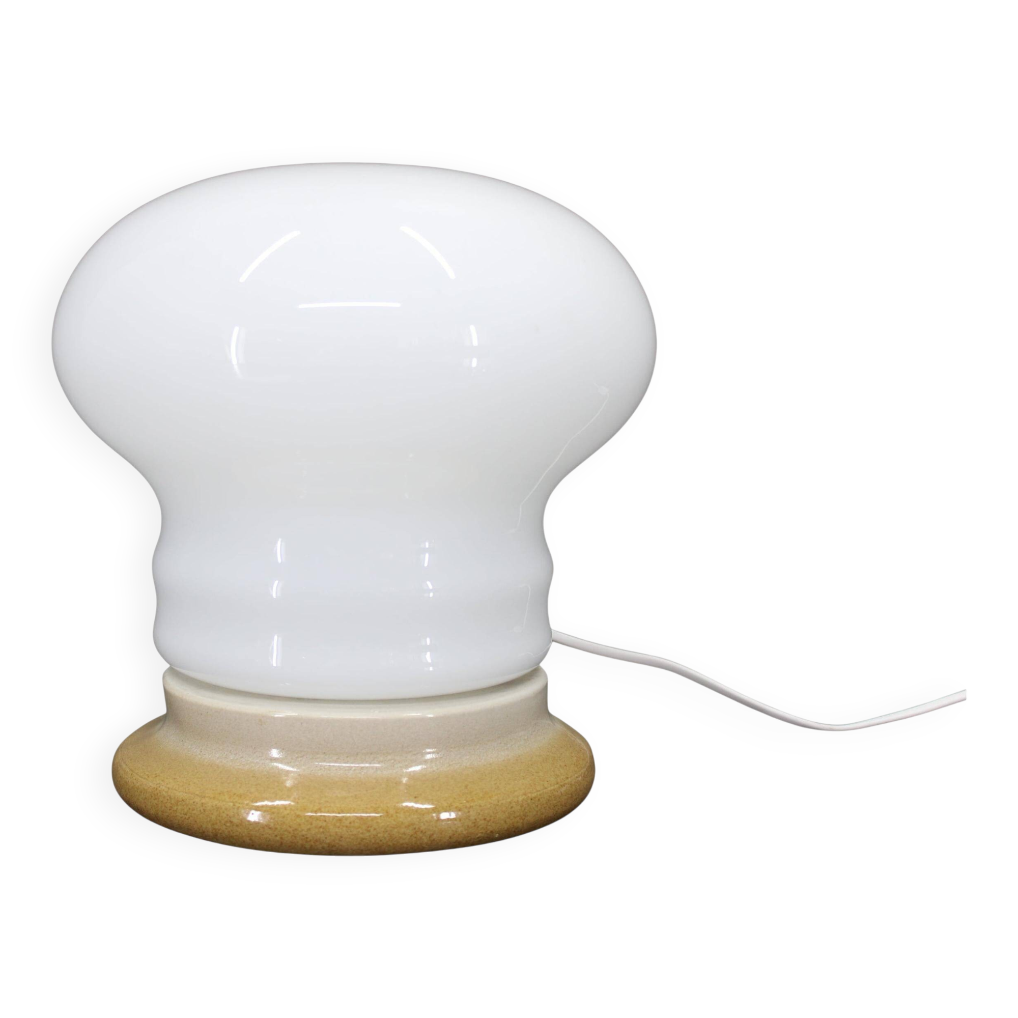 Czechoslovak midcentury ceramic table lamp with opaline glass, 1960s