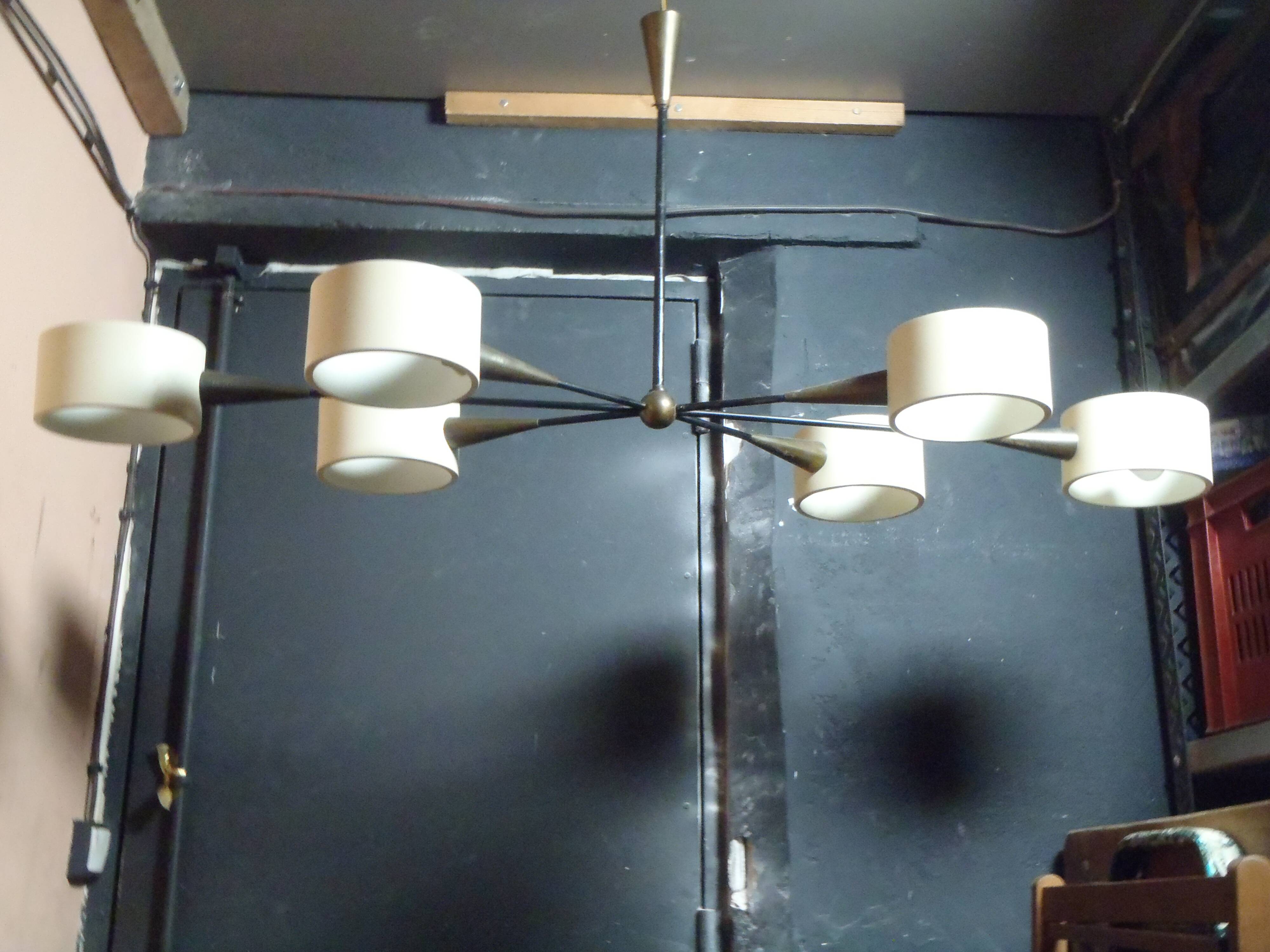 6-light art deco chandelier from the 30s/40s