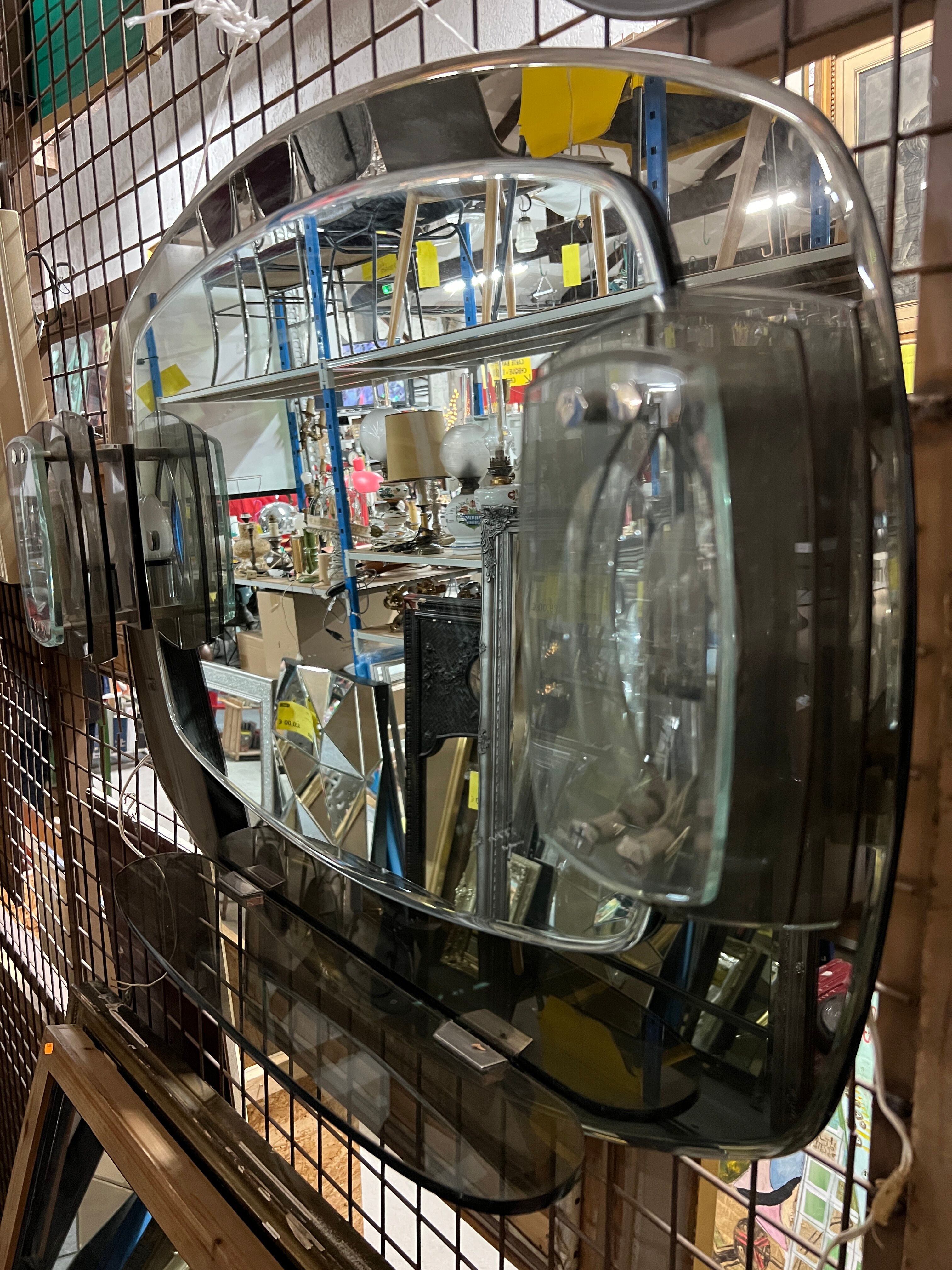 Mirror with contour smoked glass 60/70s