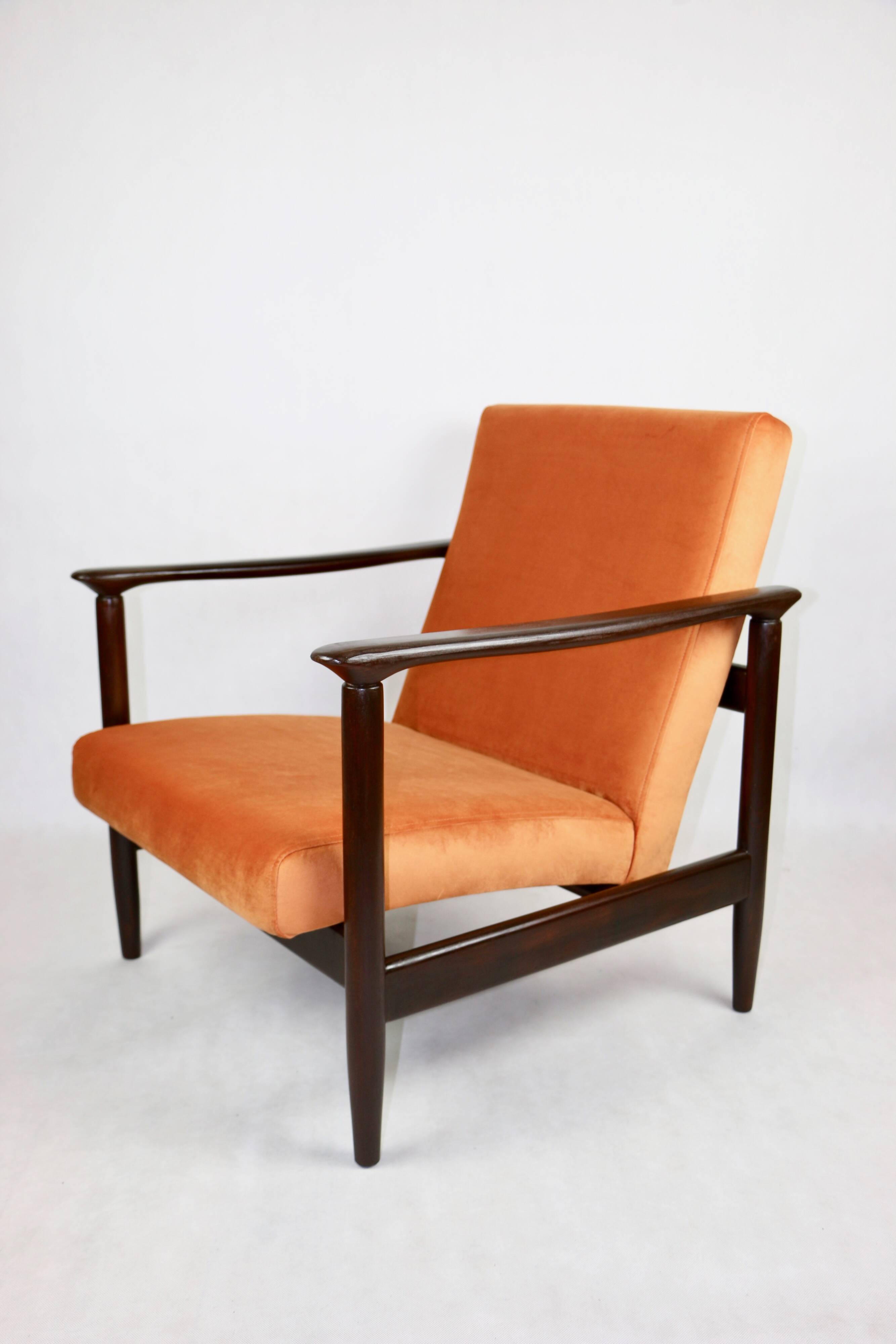 Fauteuil lounge GFM-142 en velours orange attribué à Edmund Homa, années 1970