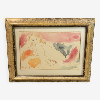 Alain Bonnefoit 1937 - Watercolor - Nude Painting Painting Art 28x18 cm Volti