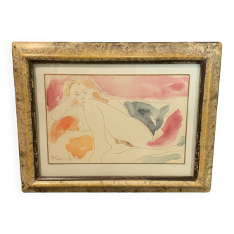 Alain Bonnefoit 1937 - Aquarelle - Nue Peinture Tableau Art 28x18 cm Volti