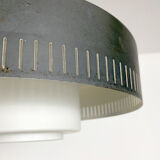 Modernist pendant lamp opal glass and grey metal Bent Karlby for Lyfa, Denmark, 1950-60