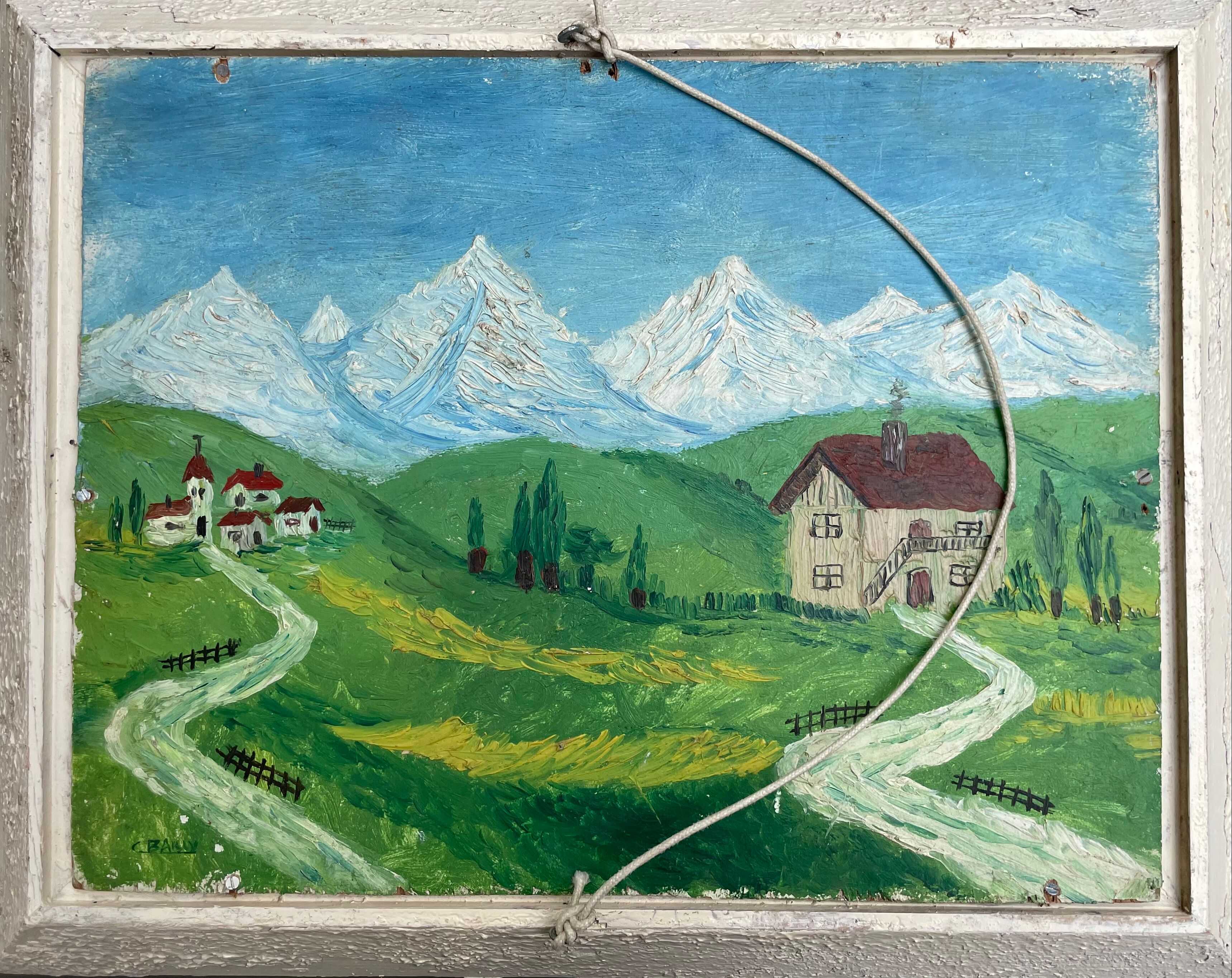 Old landscape painting in the taste of Utrillo XXth