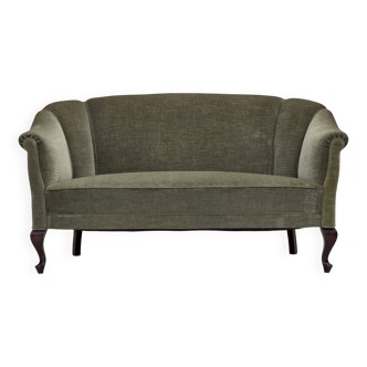 1960s, Danish 2-seater sofa, green furniture velour, beech wood.