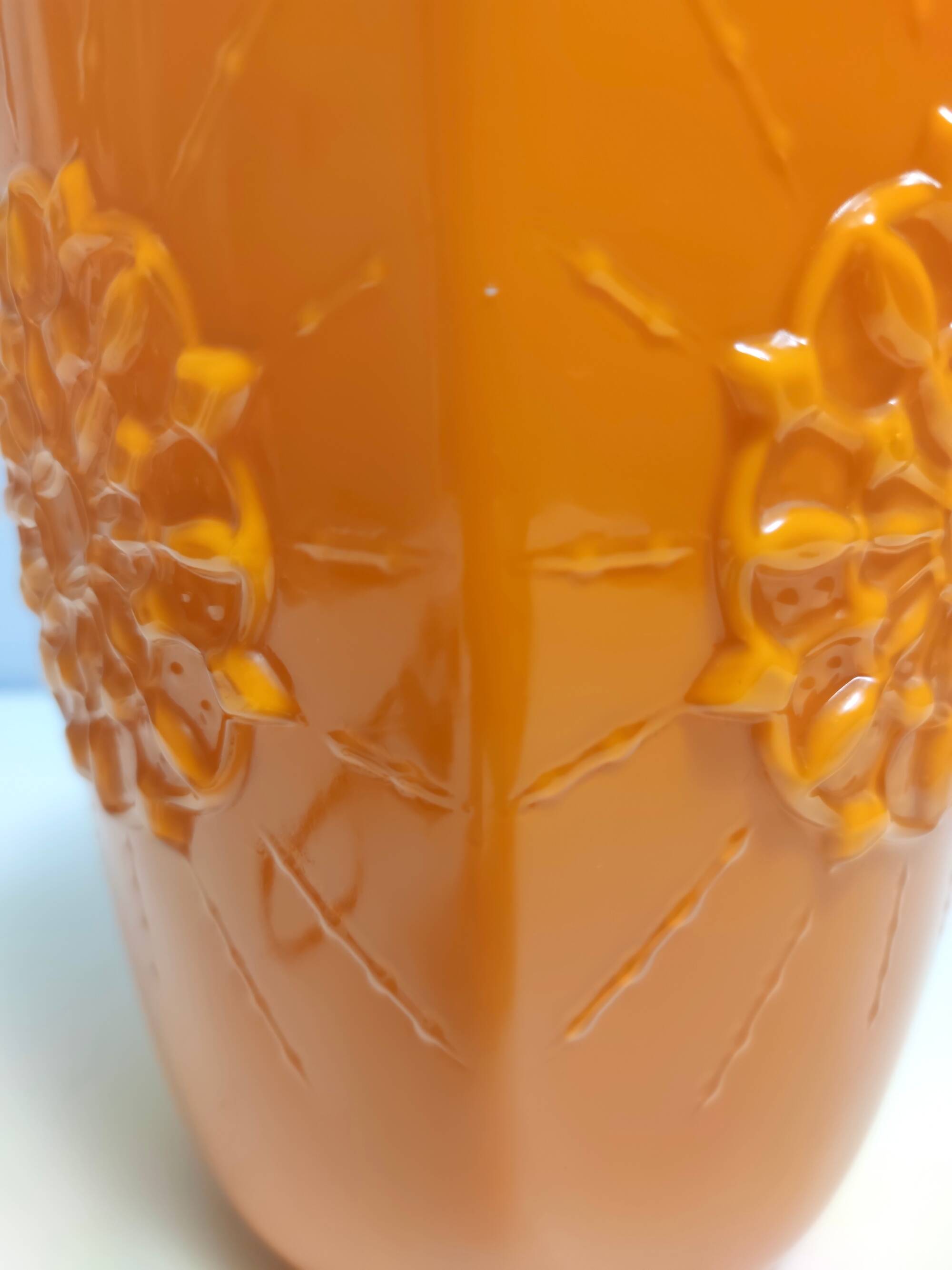 Orange Encased Hand-Blown Glass Flower Vase, Empoli, Italy