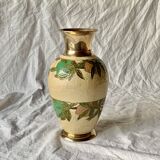 Vintage brass vase with cloisonné enamel floral decoration