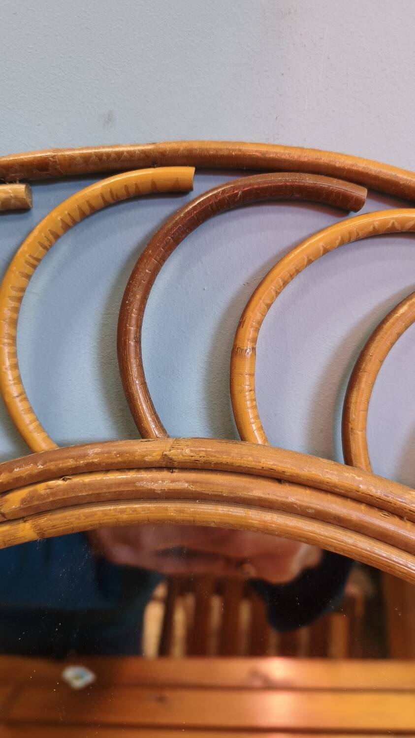 Vintage 1960s rattan sun mirror