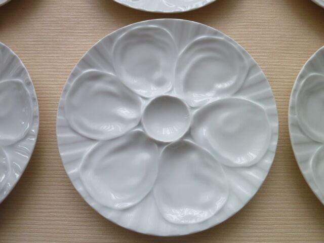 Set of 6 plates with oysters in white porcelain "L'Hirondelle "