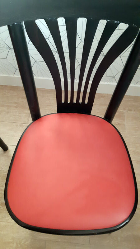 Set of 4 vintage bistro chairs in wenge beech and imitation red leather
