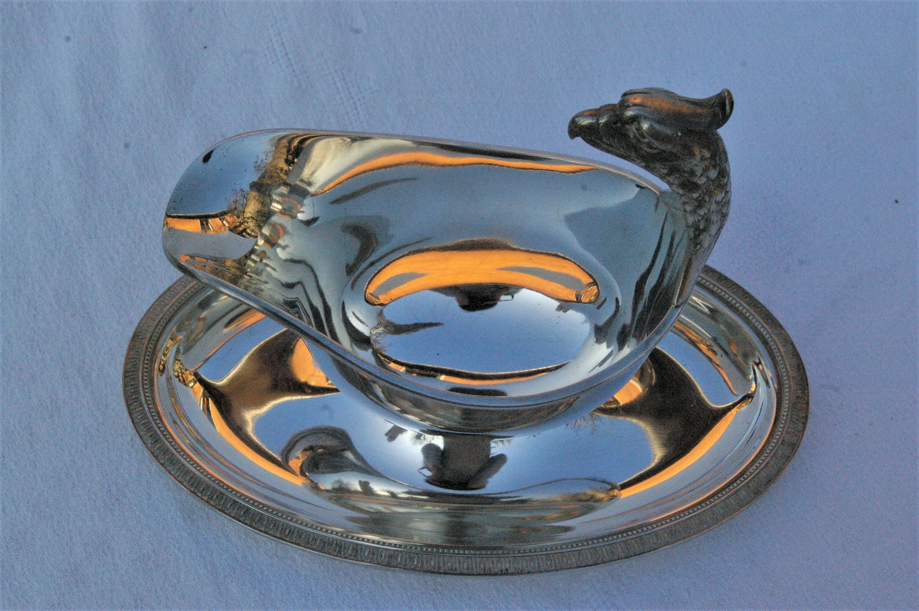 Paire De Saucières Christofle Col De Cygne Modèle Malmaison – Métal Argenté XXe