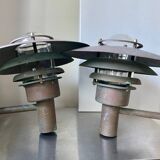 Pair large classic danish mcm outdoor wall lamps in  copper