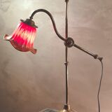 lamp1900 brass base cast iron very heavy, tulip red painted and gold
