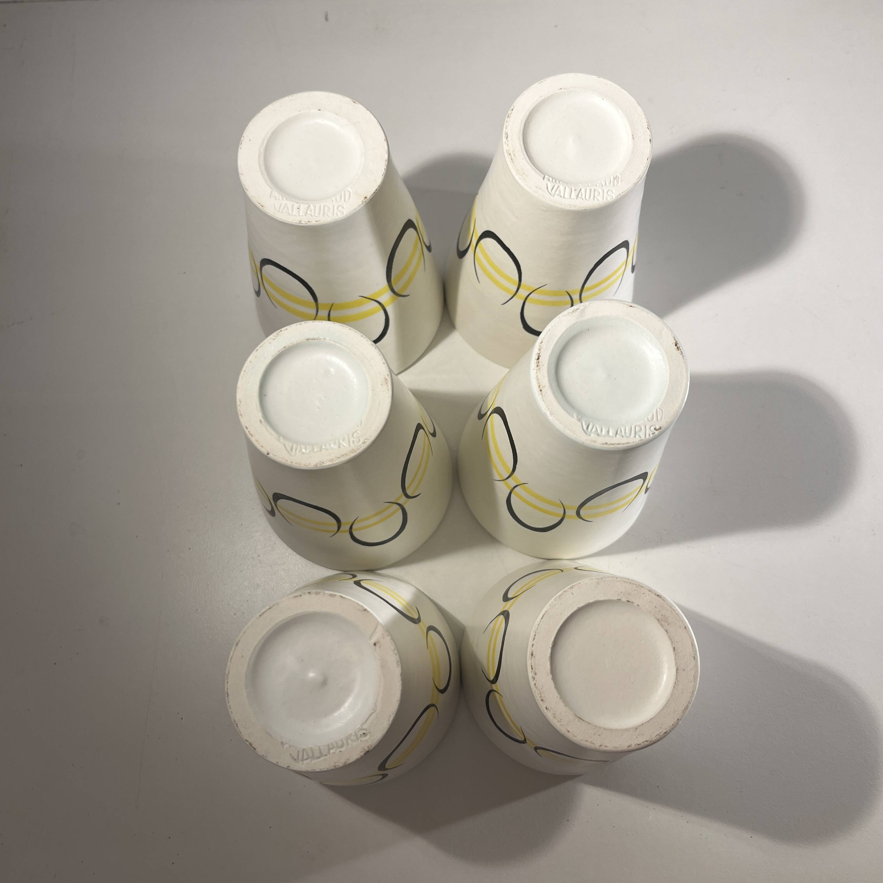 Andre baud for vallauris, ceramic jug and 6 glasses set, ca 1960