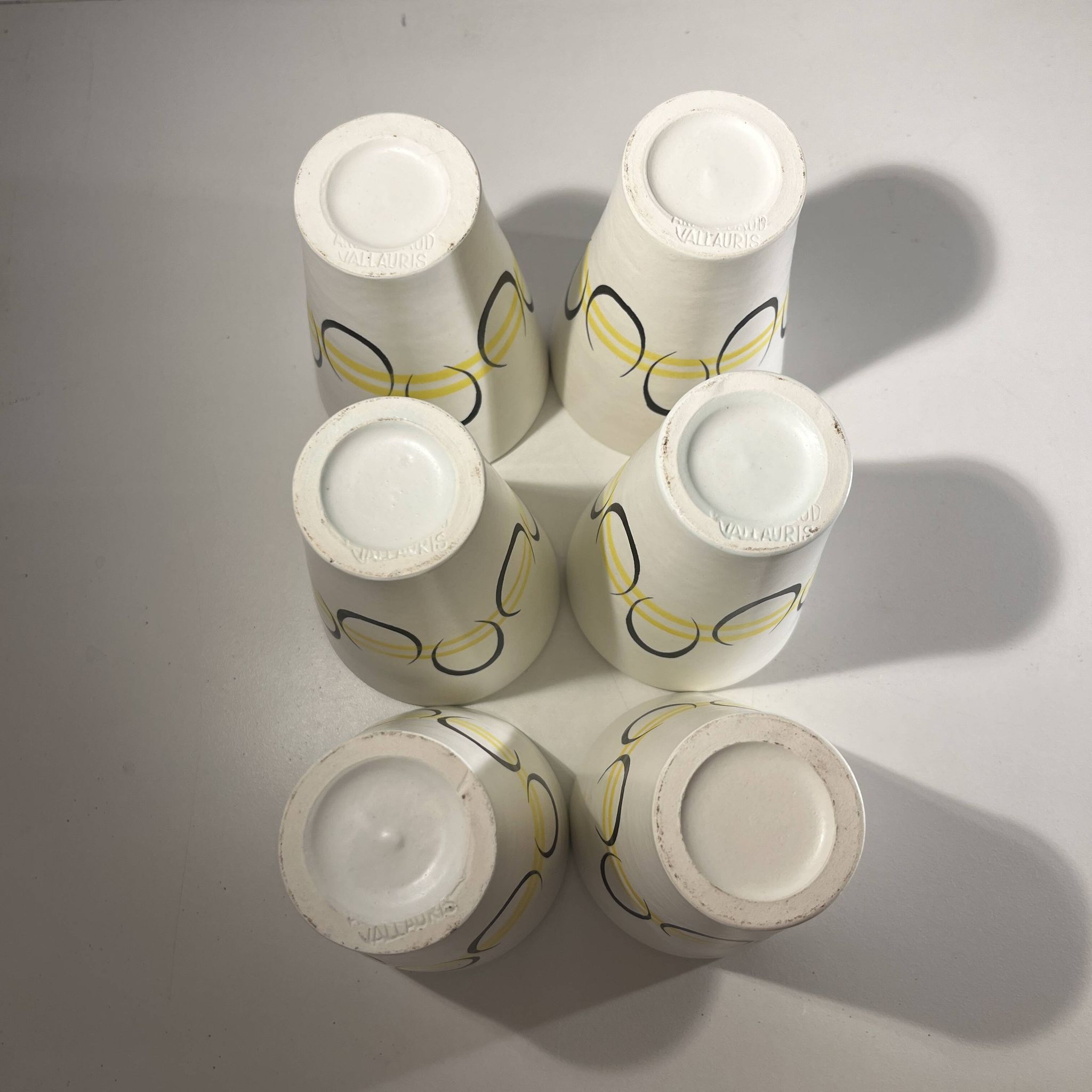 Andre baud for vallauris, ceramic jug and 6 glasses set, ca 1960