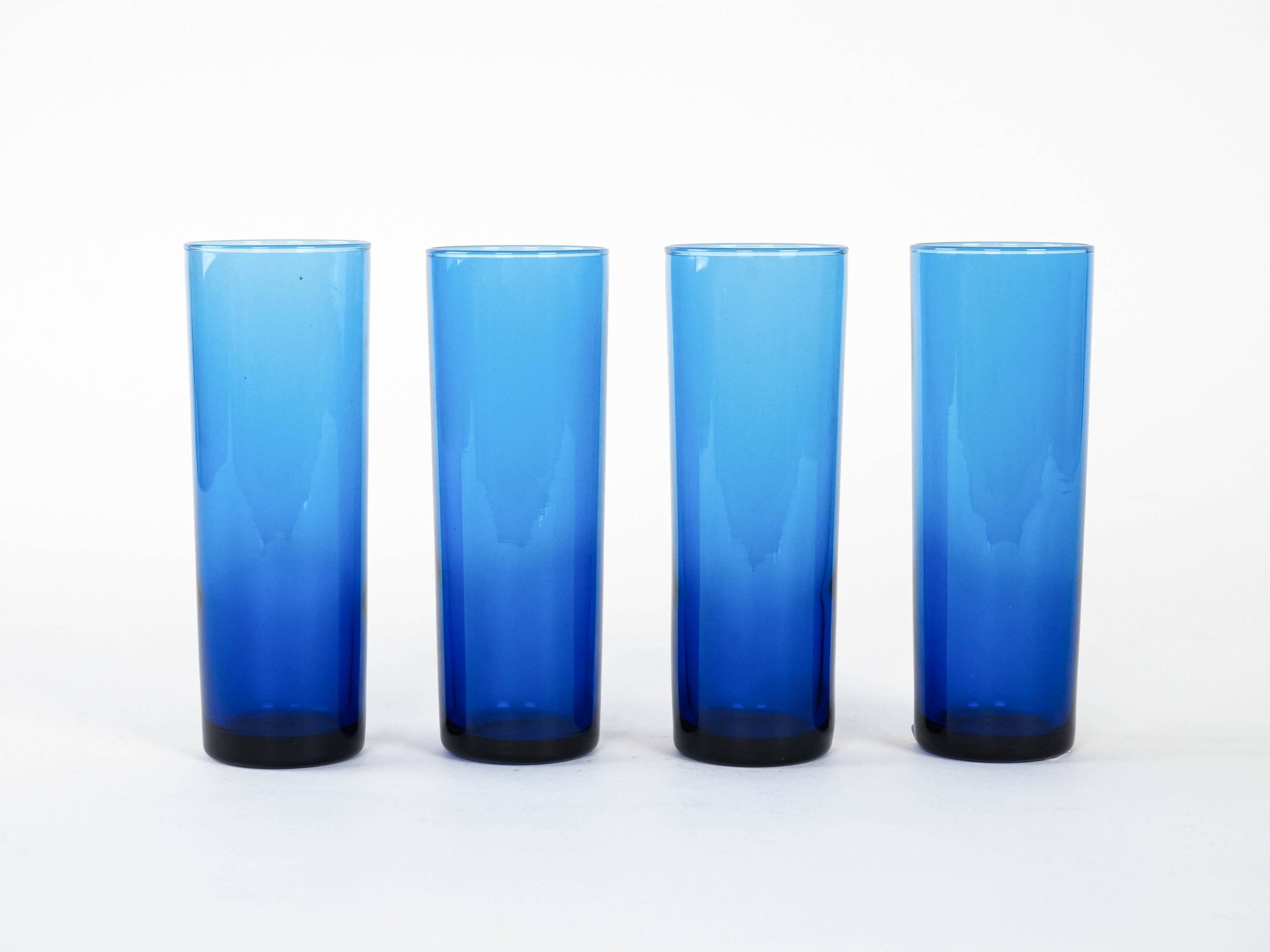 Set of cobalt glasses, Italian design, 1970s, manufactured in Italy
