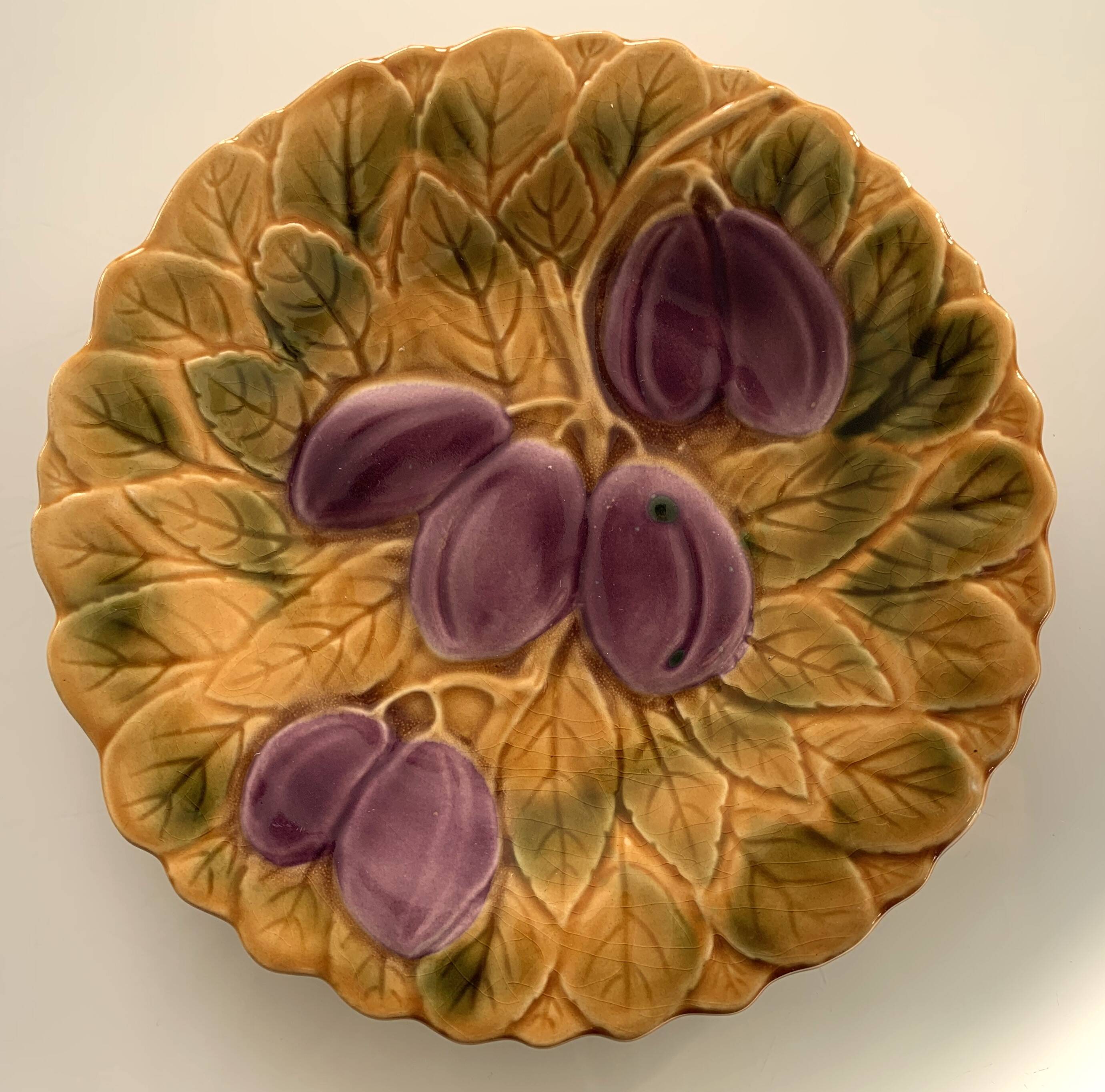 8 old Sarreguemines earthenware slip plates