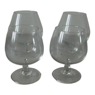 Lot de 4 anciens verres à cognac dont 2 marqués Biscuit Cognac