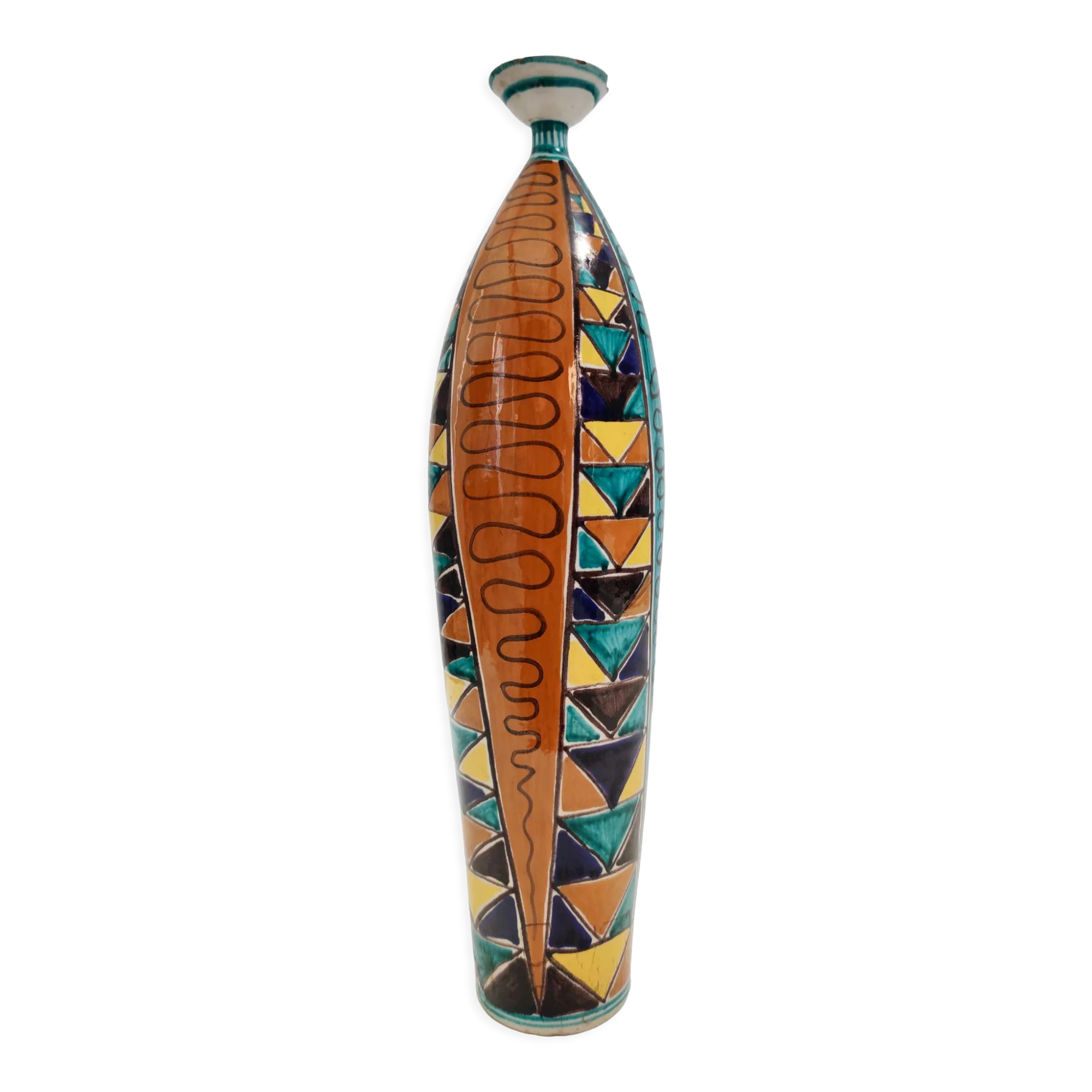 Vintage Multicolored Lacquered Ceramic Vase with Geometric Patterns, Italy