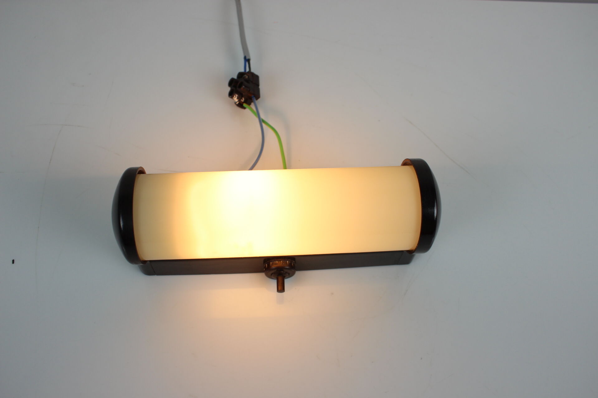 Art Deco Bakelite and Glass Wall Lamp, Czechoslovakia, 1930s