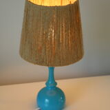 Blue wood lamp with rope shade