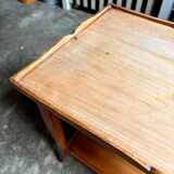 Coffee table, side table in light wood with saber legs.