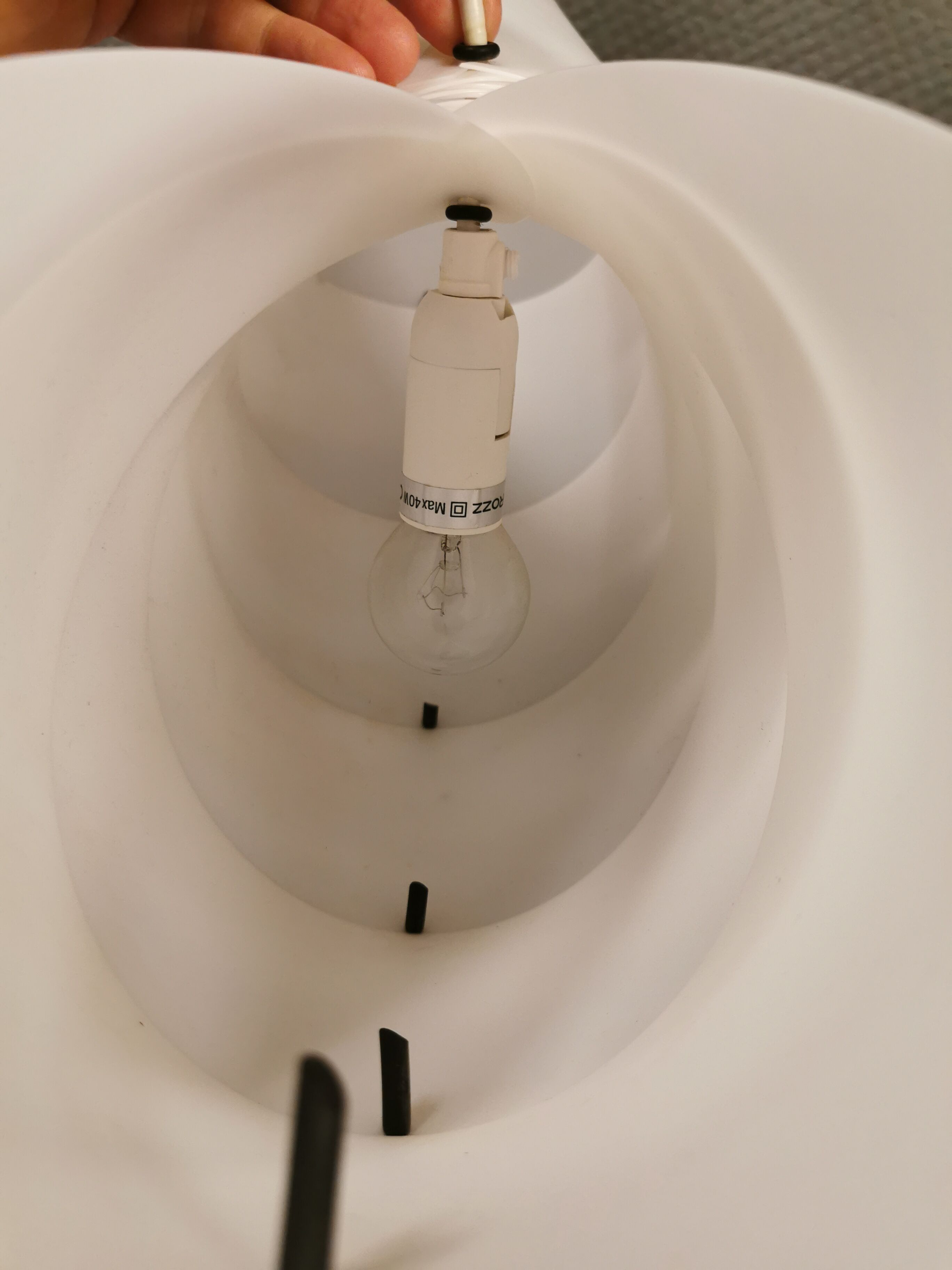 Danish conch, snail shell hanging lamp from the 80s, made of hard ABS plastic.