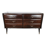 Art Decò chest of drawers in mahogany with burgundy glass