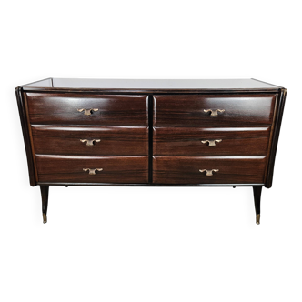 Art Decò chest of drawers in mahogany with burgundy glass