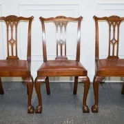 Chippendale Style Dining Chairs with Leather Seats, Set of 5