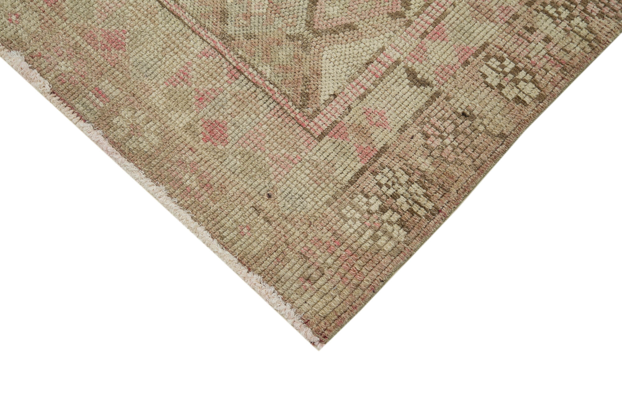 Hand-knotted one-of-a-kind turkish beige runner rug 82 cm x 340 cm