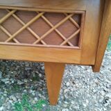 Commode en rotin ancien vintage pieds compas