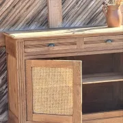 Old buffet in raw solid oak and cane.