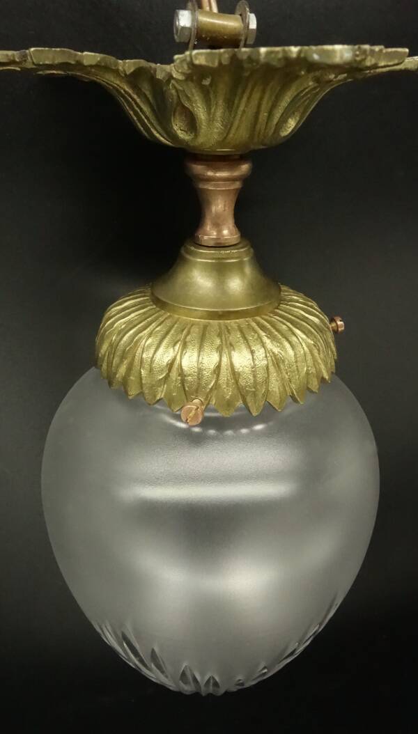 Louis XV style pointed ceiling light/suspension - bronze & glass