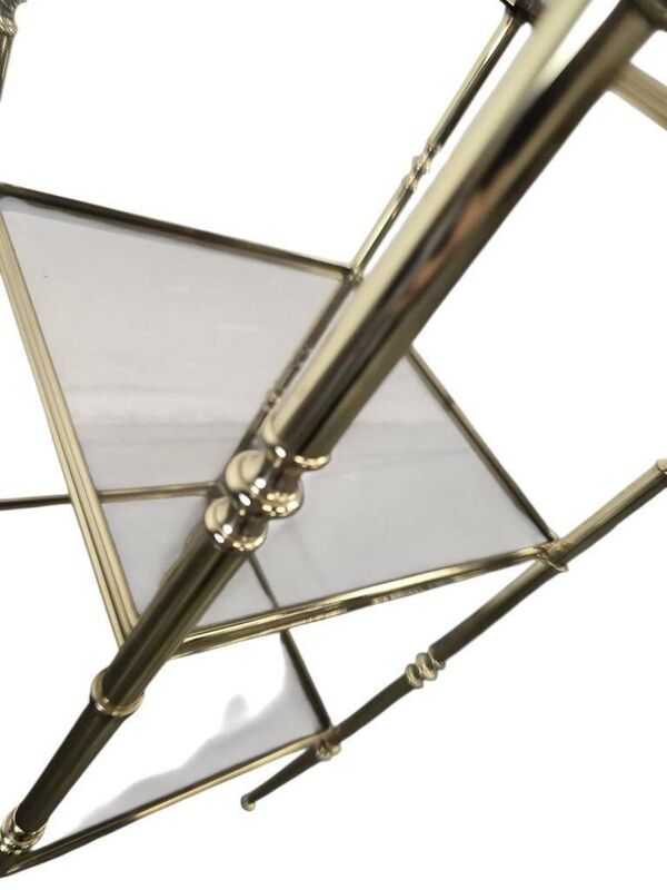 Étagère vintage 'dorée' / étagère sur pied avec verre fumé