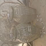 Two hyacinth vases in molded glass with vintage geometric patterns