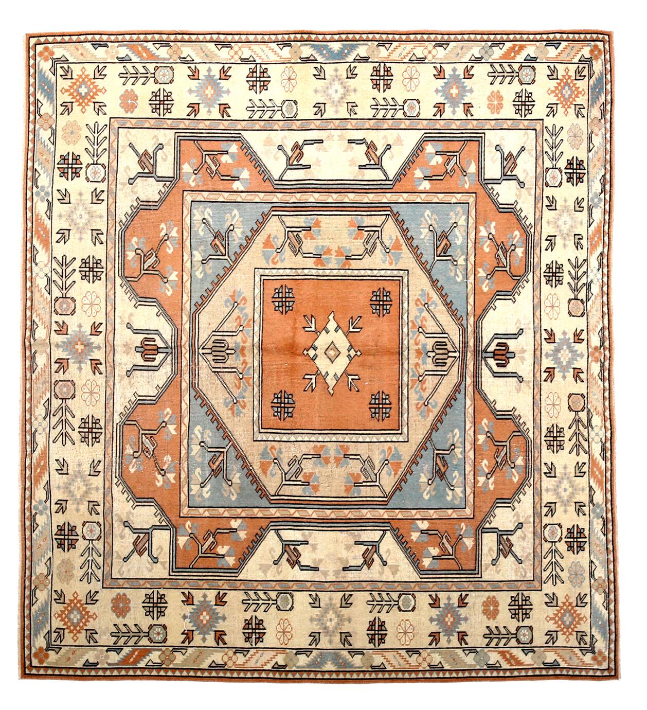 Salmon & Cream Square Persian Rug, 194x212Cm