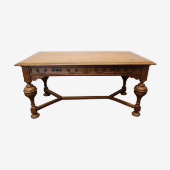 Flat oak desk Henri II style