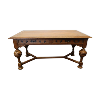 Flat oak desk Henri II style