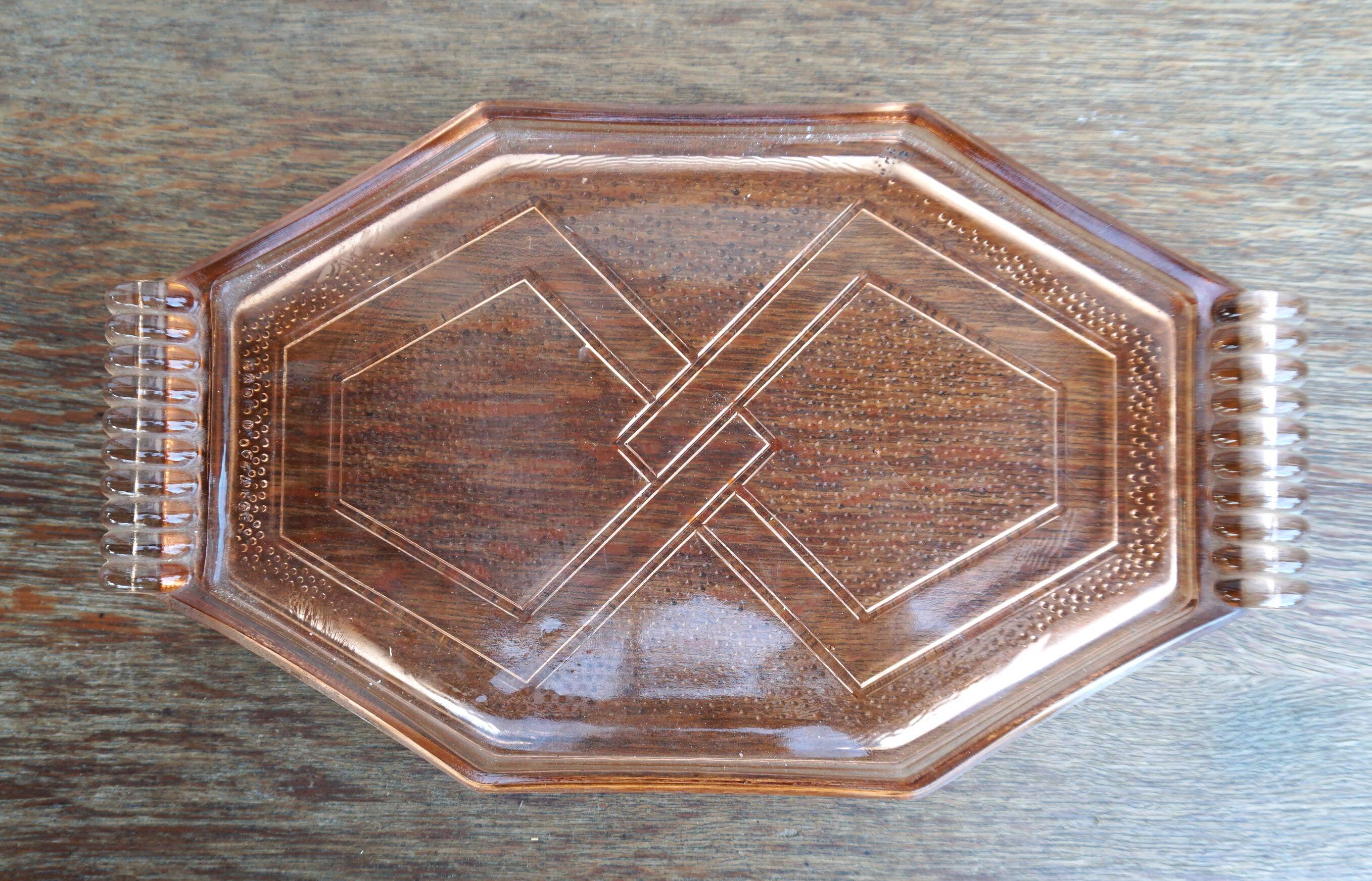 Art deco pink molded glass tray or dish