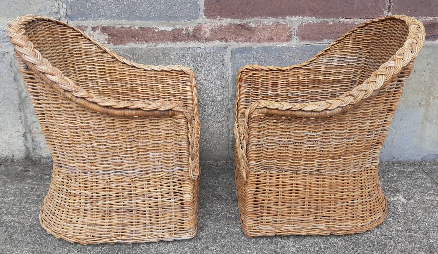 Pair of wicker and rattan armchairs.