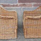 Pair of wicker and rattan armchairs.