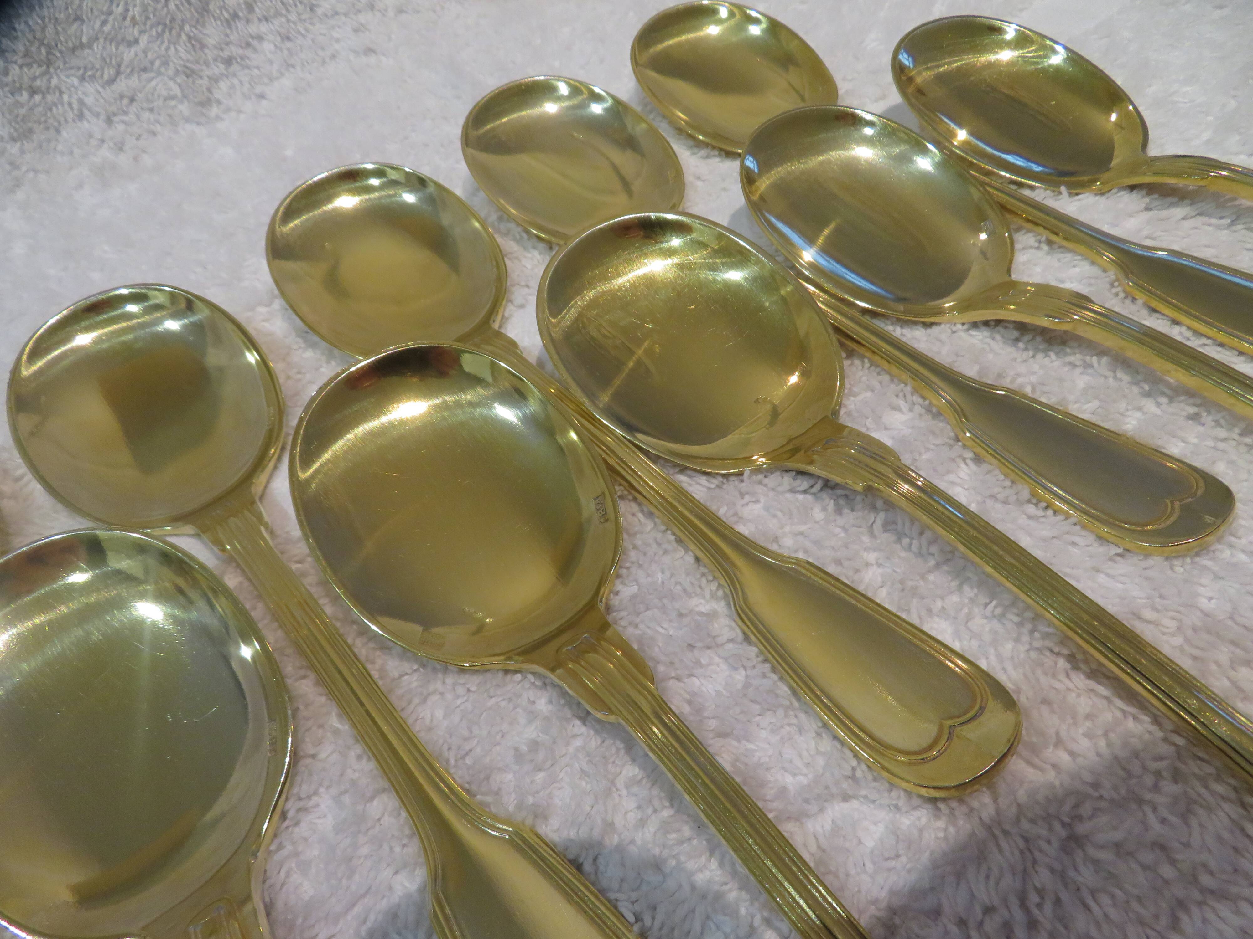 12 gold metal ice cream scoops with net decoration 14.6cm