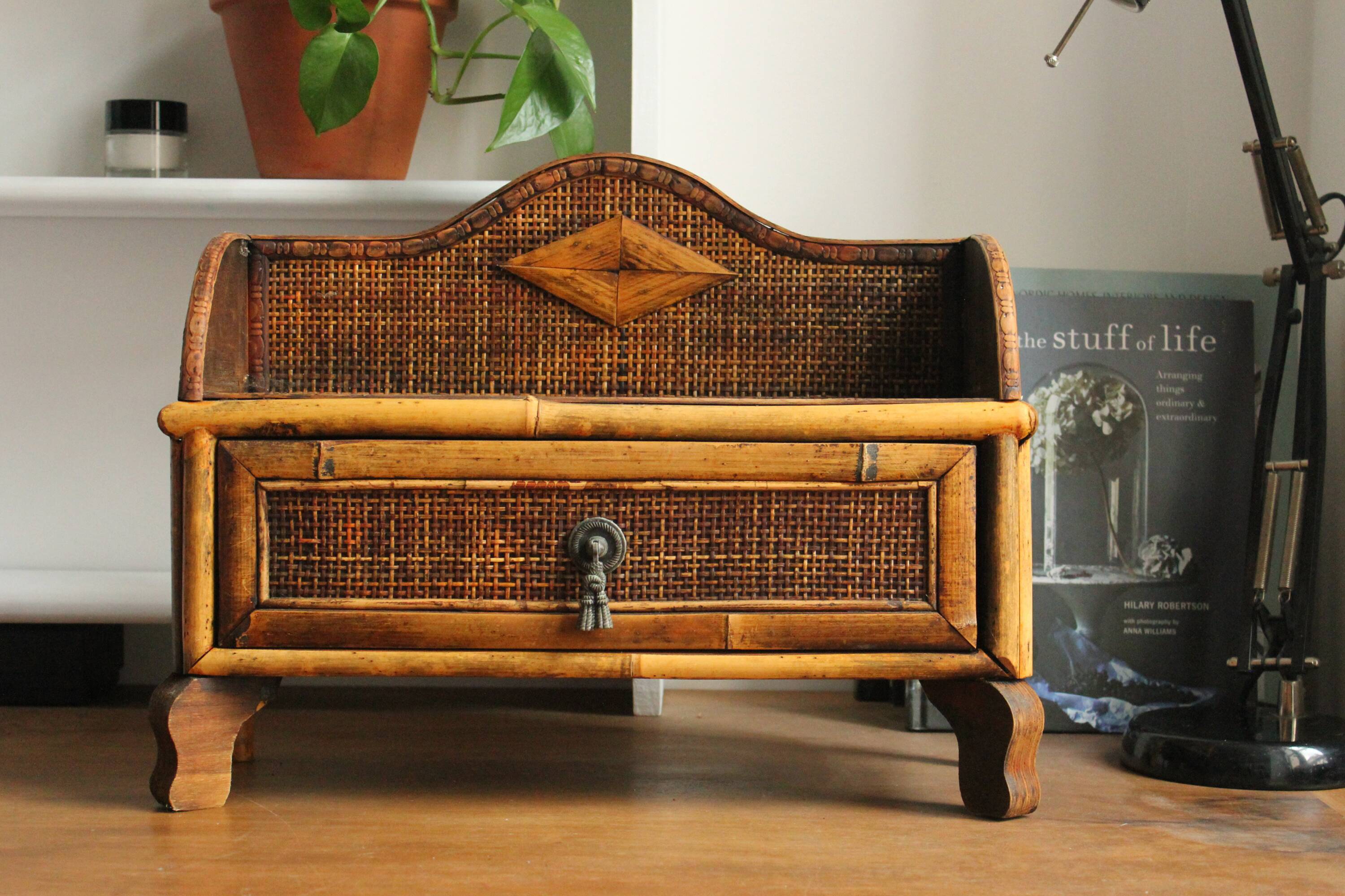 Office or bedroom storage furniture in rattan and wicker