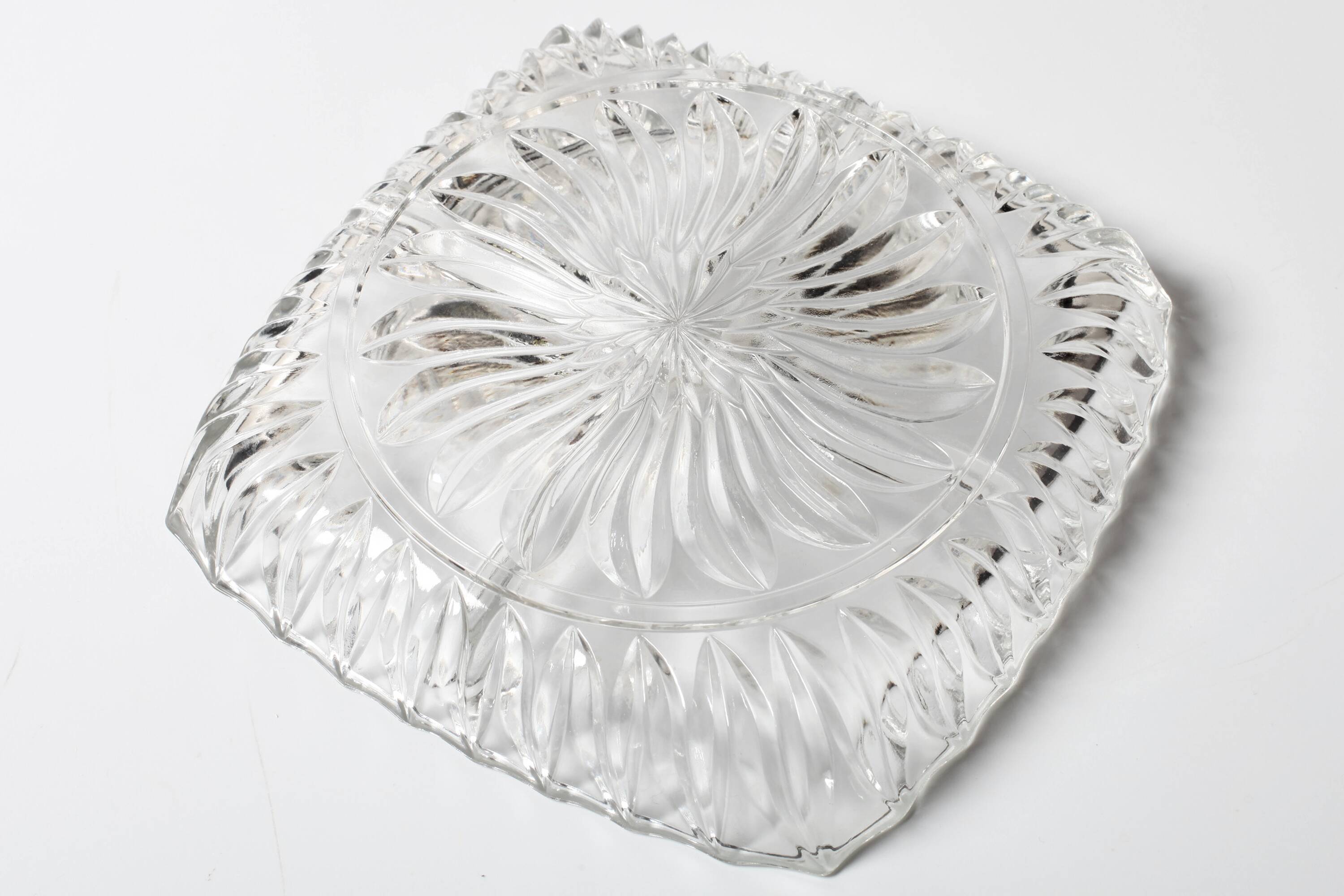 Mid-century Divided Serving Plate / Clear Appetizer Tray / Italy / 1970s