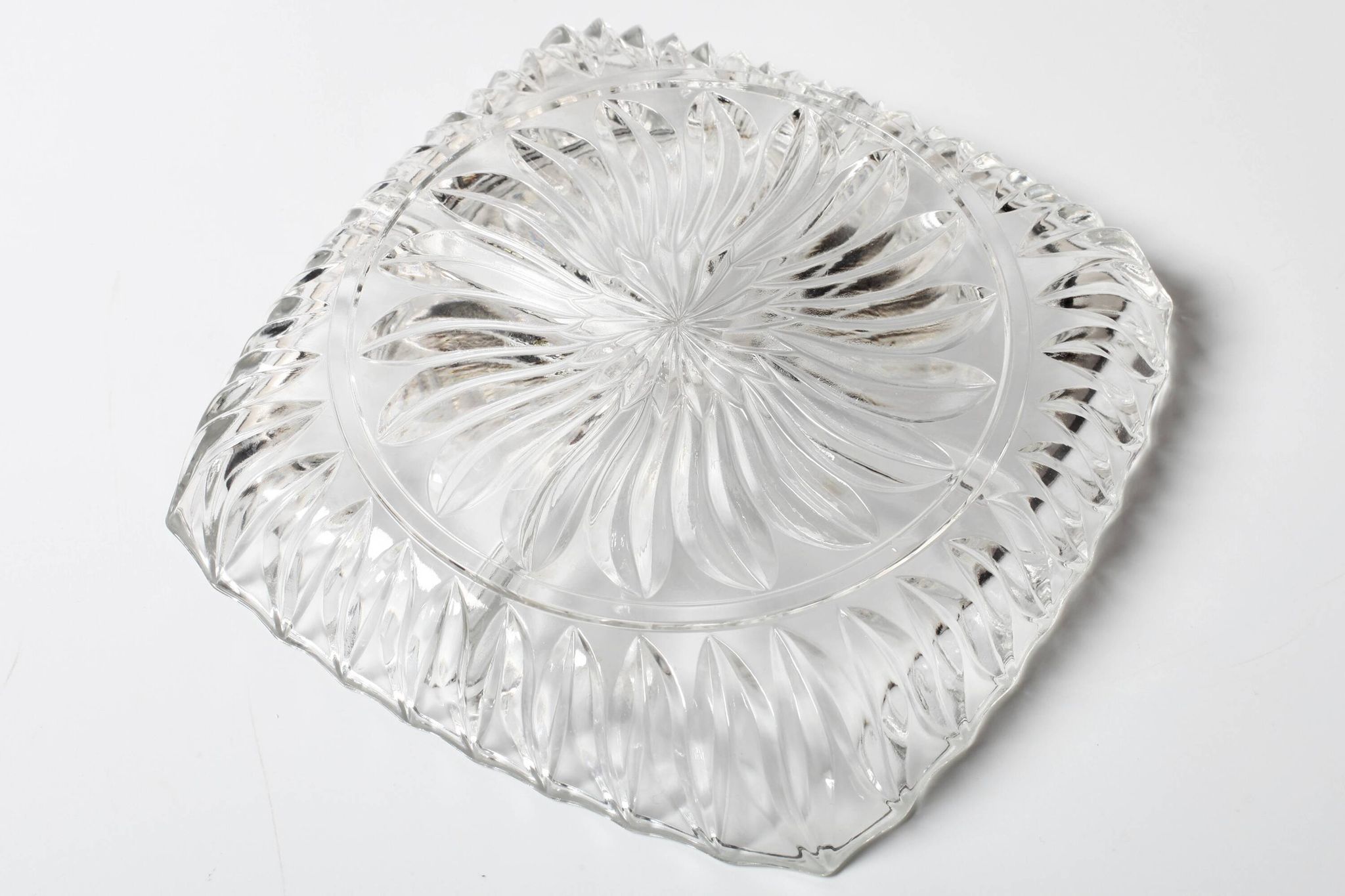 Mid-century Divided Serving Plate / Clear Appetizer Tray / Italy / 1970s