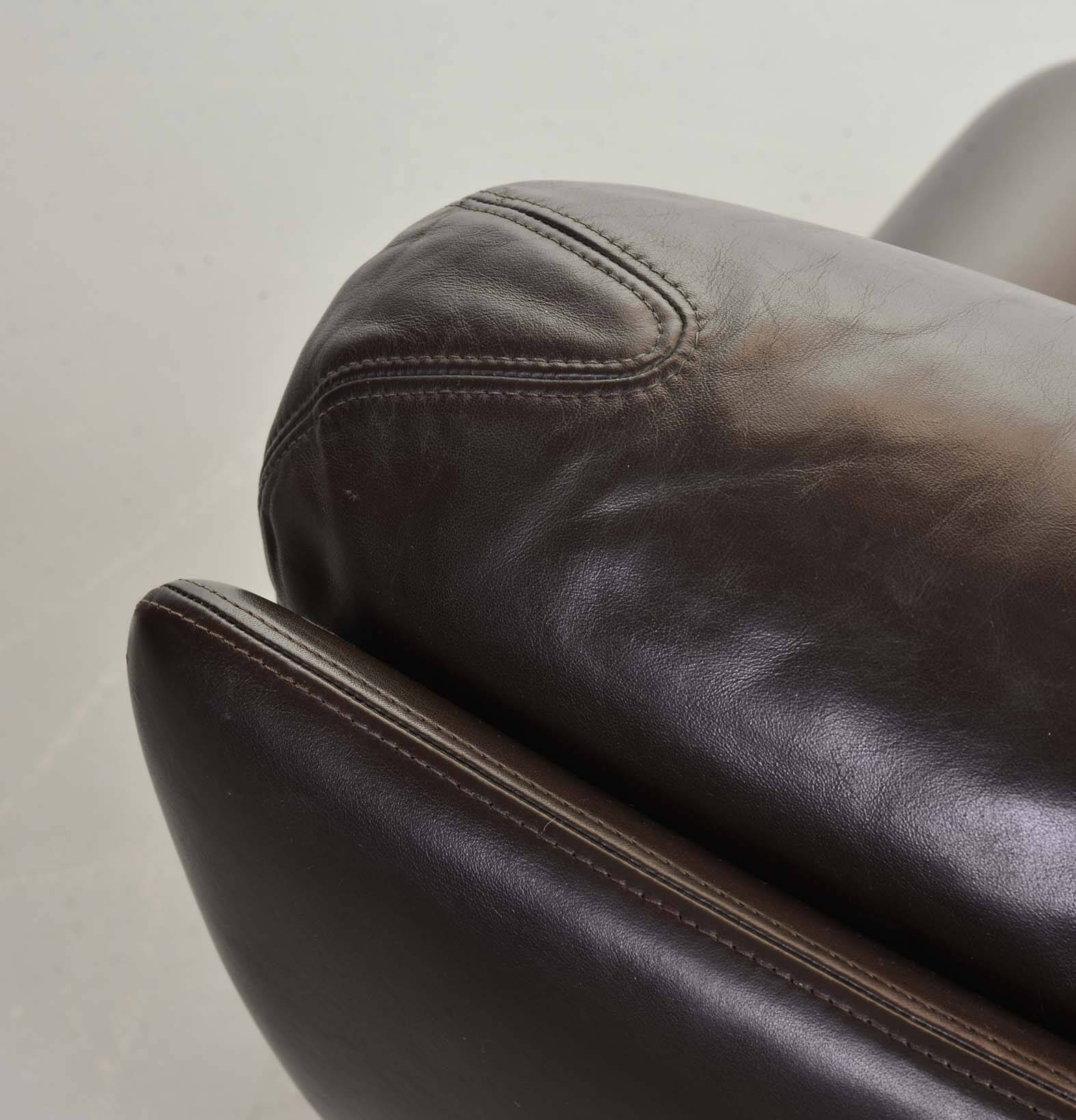 Comfortable Durlet Lounge Chairs in Chocolate Brown Leather, Set of Two 70s