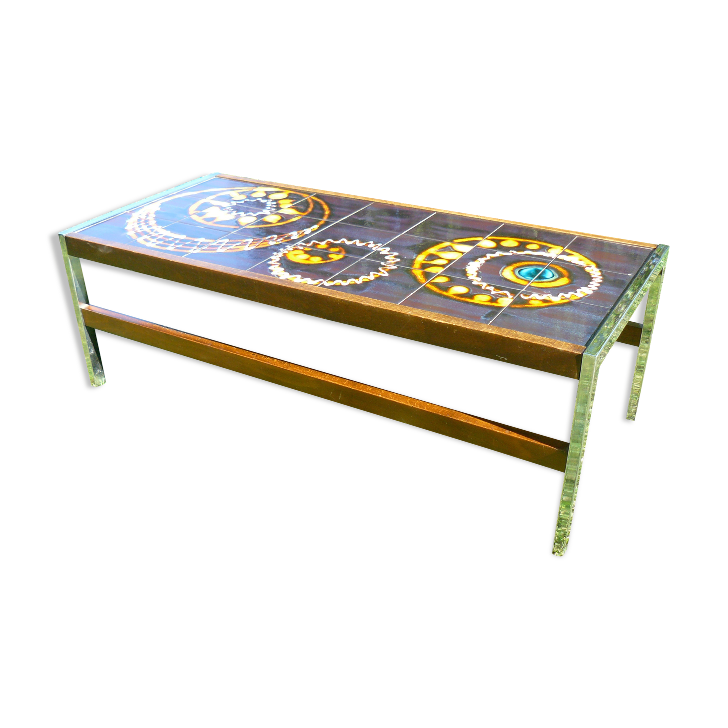 Vintage Ceramic Low Table 1960-70 Abstract Decorations