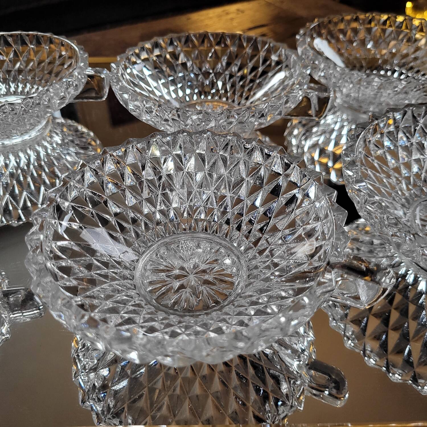 Cut Glass Dessert/Punch Bowls - Diamond Style