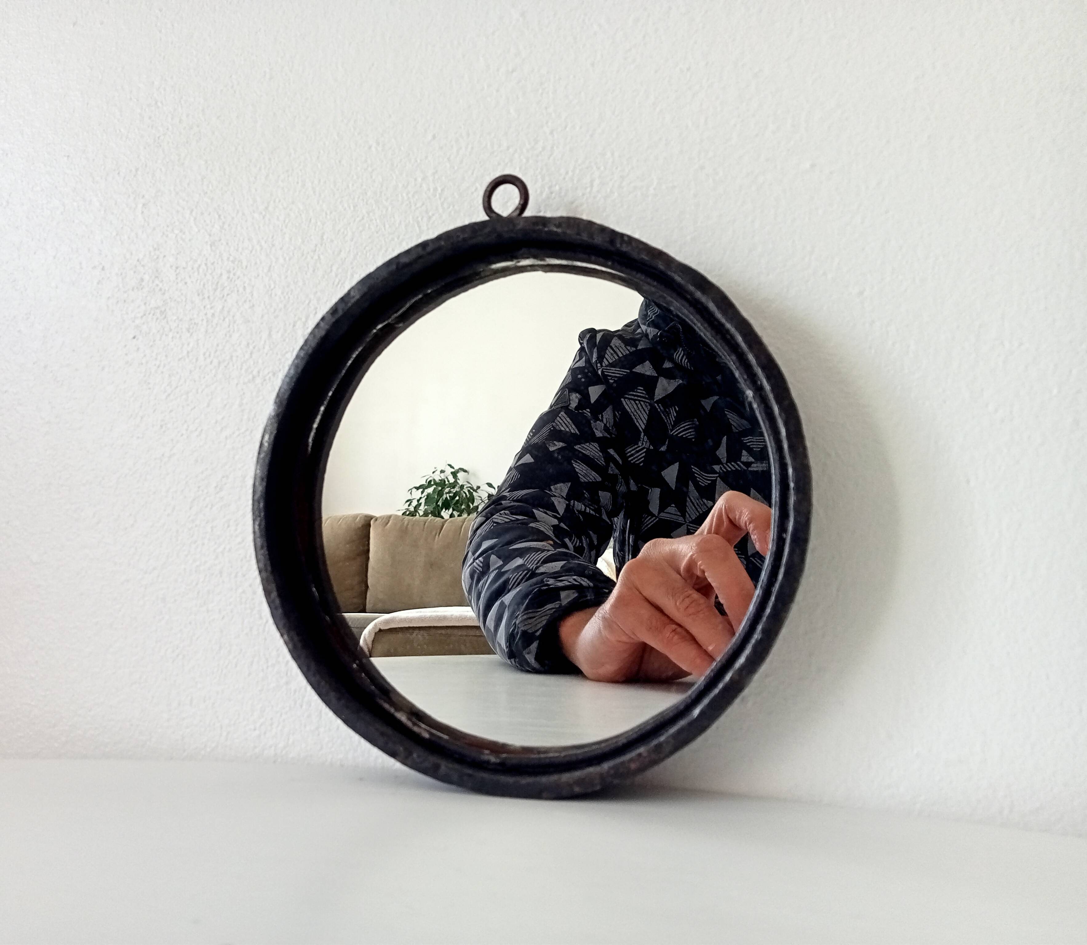 Brutalist antique mirror in wrought iron DLG Jean Touret